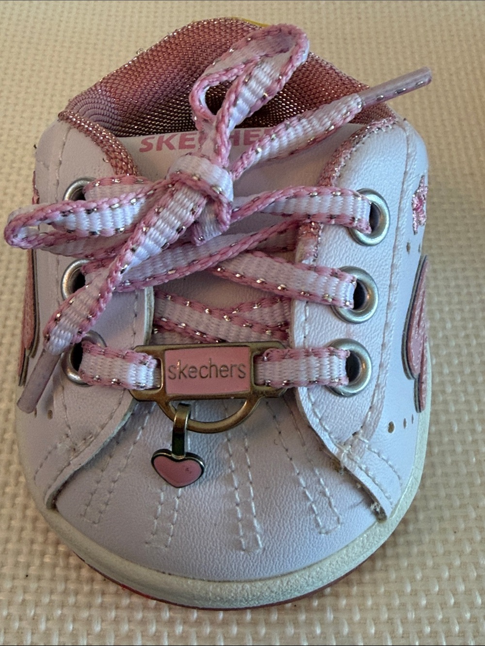 Build A Bear Skechers White and Pink Heart Detail Lace-Up Sneakers Sparkle Charm